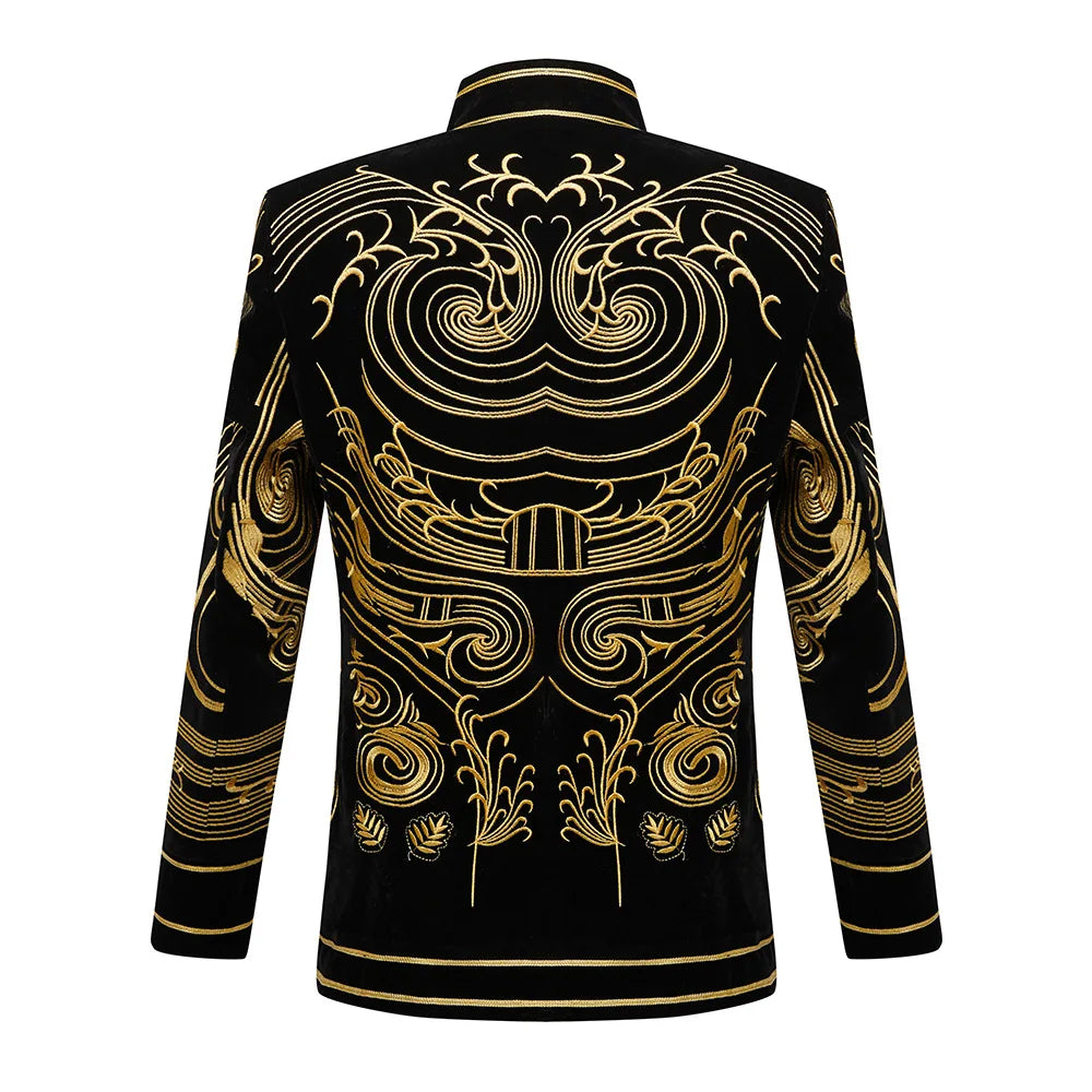Velvet heavy embroidery suit jacket for men, nightclub and bar trendsetters, performance costumes, dance party and singer gowns
