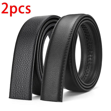 2Pcs Men's Belt Fashion Without Buckle High End Belts Black Soft PU Leather Men Belts Body No Buckle Strap