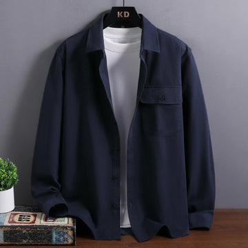 American men's fashionable, cool and versatile solid-color trendy casual shirt, new lapel long-sleeved top, simple and elegant