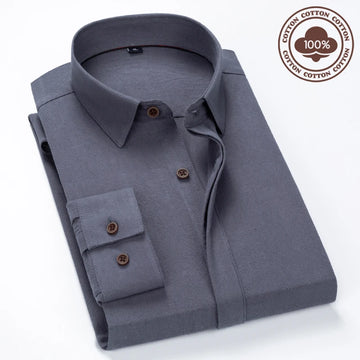 High-quality, fashionable, stylish and versatile solid-color casual autumn business long-sleeved pure cotton top, solid-color sh