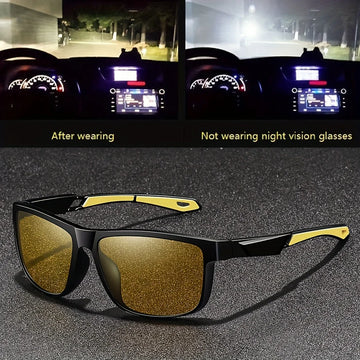 Square Yellow Night Vision Anti-Glare Goggles for Men Women Driving Fishing Beach Sunglasses UV Protection Polycarbonate Glasses
