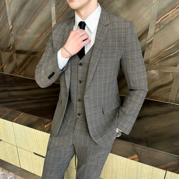2024 Plaid Three-Piece Suit High-Quality Business Casual Wedding Fashionable Handsome Stylish Set-In Autumn Winter
