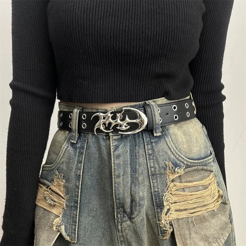 New Fashion Luxury Men's Belt Classic Special Shaped Hollow Buckle Belt Black Casual Designer Women's Belt-Pair with Jeans,Dress