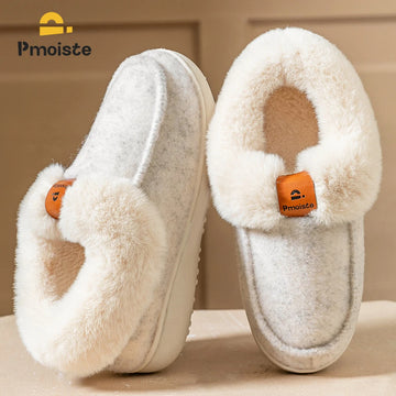 Platform Slippers Women Wedge Memory Foam  TPR Non Slip Sole Warm Fuzzy Winter Durable Bedroom Shoes Cozy Comfort