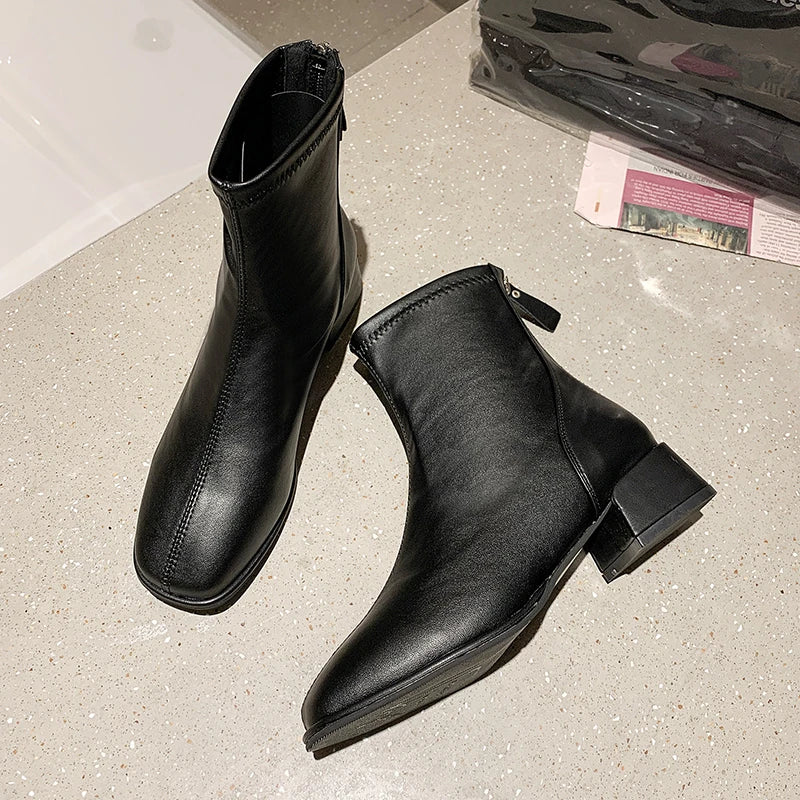 Women's fashion thick-heeled ankle boots, soft leather, new autumn and winter style, versatile and warm fashion boots 2025