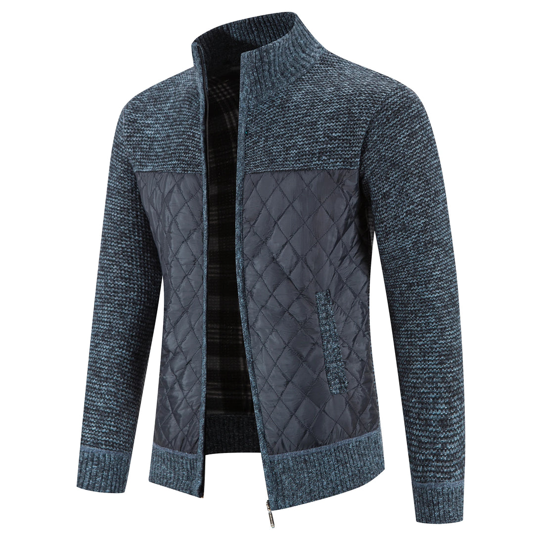 Spring Autumn Mens Casual Jacket Contrast Knitted Zipper Up Jackets Classic Business Male Clothing Knit Outwear