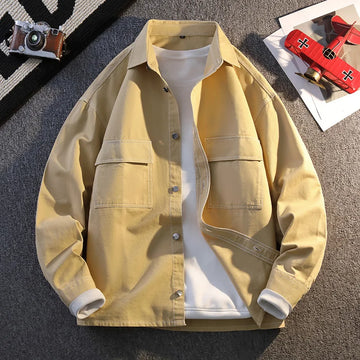 Autumn new men's fashionable, cool and versatile casual shirt, pure cotton workwear long-sleeved shirt for teenagers