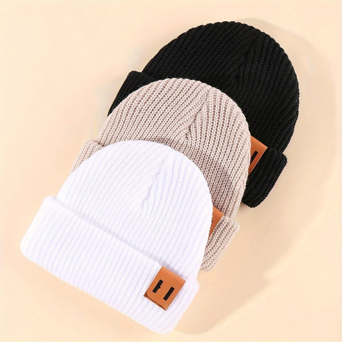 3pcs Mark Knitted Winter Warmth Hat Set - Soft, Cozy, and Stylish Headwear for Cold Weather - Perfect for Outdoor Activities and