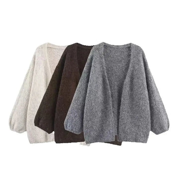 New women's clothing European and American style lazy temperament lantern sleeve open collar mid length cardigan jacket