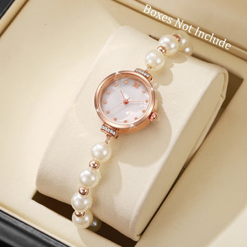 Elegant Pearl Bracelet Band Women Watches Fashion Roma Dial Quartz Wristwatch For Ladies Clock Reloj Mujer（Without Box）