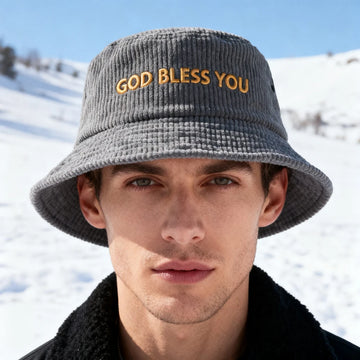 1pc 'GOD blessu' embroidery Corduroy Bucket Hat Breathable Sun Hat Unisex Outdoor Vacation Travel Foldable Fisherman Cap For Men
