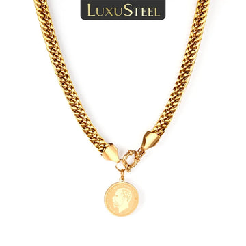Women's Gold-Tone Layered Face Tag Necklace - Vintage Long Chain