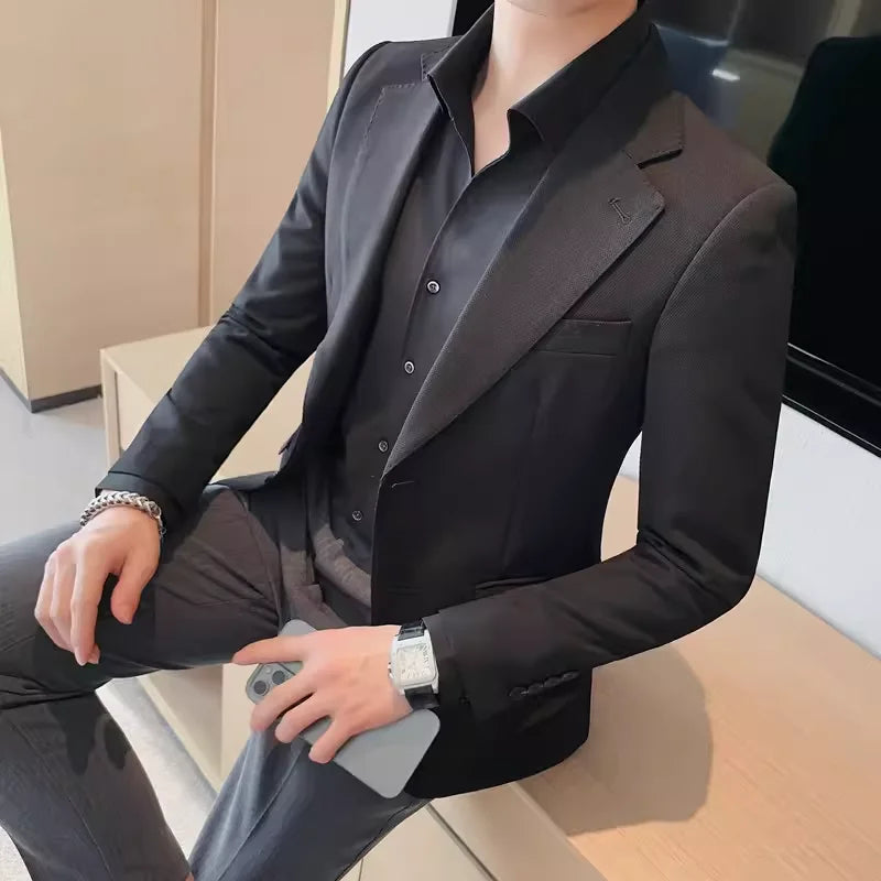 Men's Stylish Single-Breasted Suit Jacket 2024 High-Quality Business Casual Solid Color Two Grain Handsome Fit