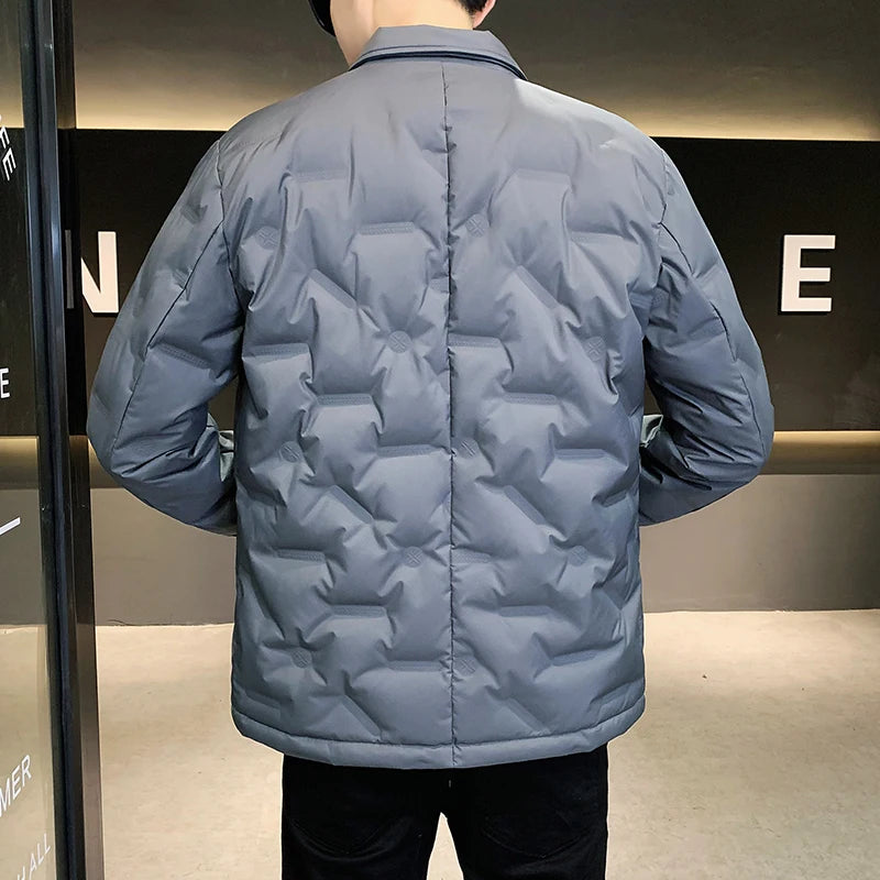High-quality men's fashionable and stylish winter national standard 90 figure-hugging square collar embossed down suit