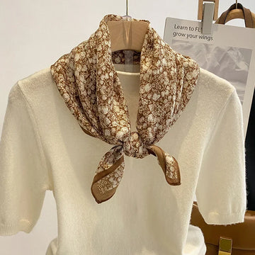 Retro Floral 70cm Velvet Square Hair Scarf for Women Head Hijab Small Neck Tie Kerchief Female Headband Foulard Neckerchief Gift