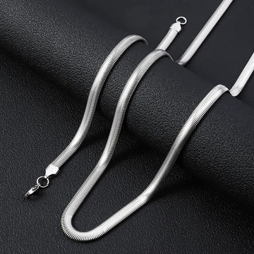 4mm Stainless Steel Flat Snake Chain Necklace Simple Silver Color Soft Chain Men Necklace Hip Hop Jewelry Trendy Accessories