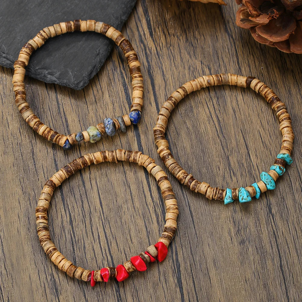 Bohemia Coconut Shell Wood Bead Bracelet Retro Irregular Natural Stone Men Jewelry Fashion Accessories Women Gifts
