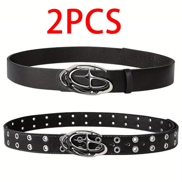 2pcs Men's Belt Unique Star-Shaped Alloy Buckle，New Stylish Y2K Hollow Belt-Ideal for Jeans & Gifting, Chic, Punk, Casual Style