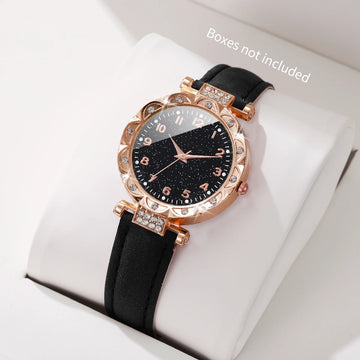 Fashion Arabic Starry Sky Dial Women Quartz Wristwatch Ladies Casual Leather Strap Watch  Relogio Feminino(Without Box)