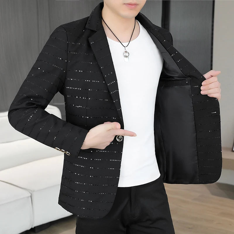 High-End Sequined Diamond-Encrusted Fashionable Young Autumn Jacket Trendy Glittering Men's Casual Coat for Special Occasio