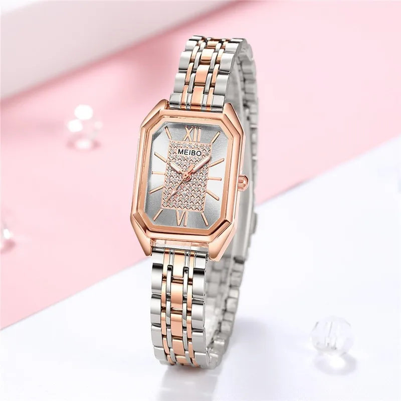 1/2PCS Fashion Women Watches Luxury Alloy Band Rectangle Quartz Watch for Women Clock Gift Reloj Mujer（Without Box）