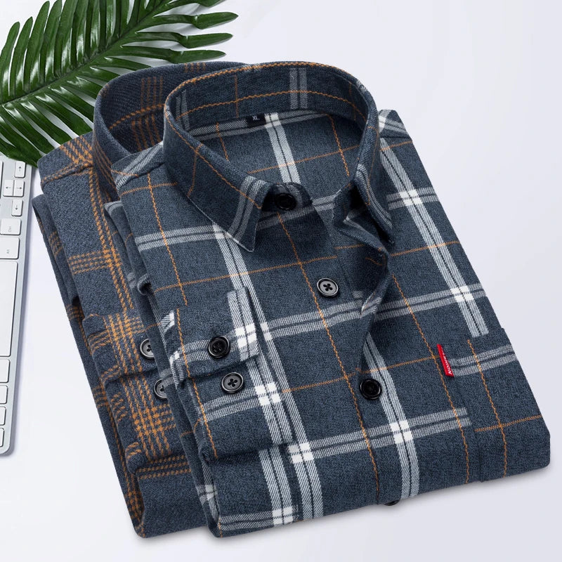 High-quality, fashionable, stylish, versatile, trendy, casual and business men's long-sleeved checked shirt for autumn