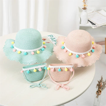 Kids Girls Summer Fashion Children Sunscreen Sun Hat Straw Hat Bag For Girls Cool Hat Girl Cute Breathable BabyAccessories