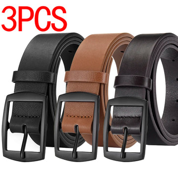 3pcs Fashion Men's Metal Pin Buckle Belt Leisure Business Accessory Designer Belt，For Jeans Waist Strap Plus Size，For Ideal Gift