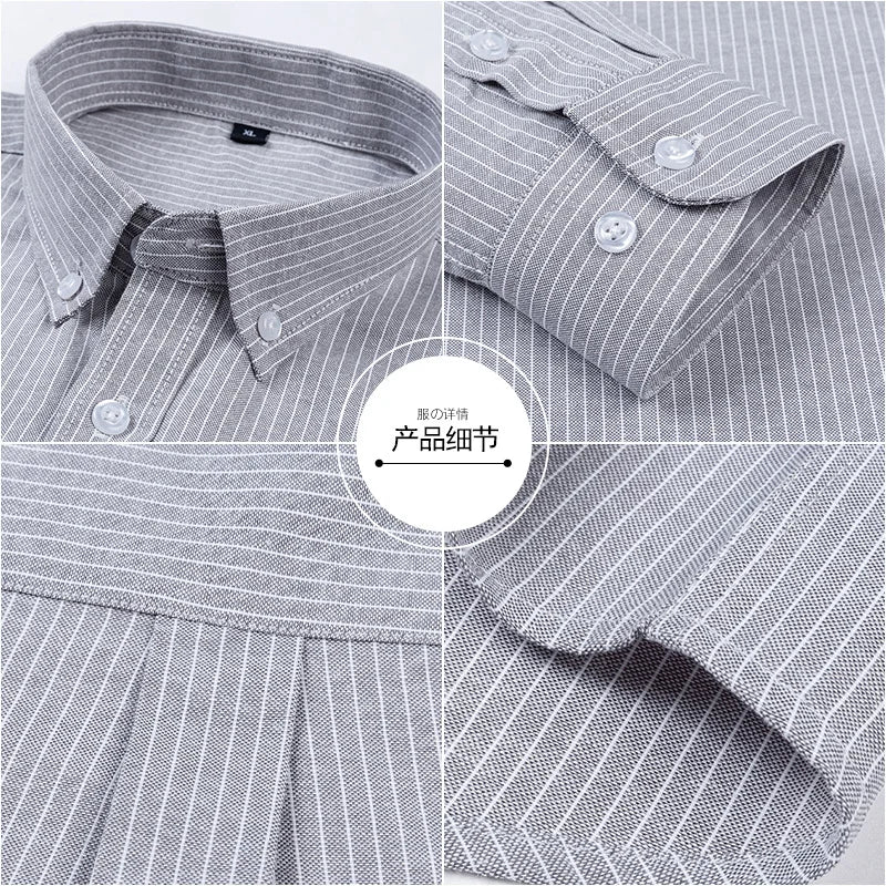 High-quality, fashionable, stylish, versatile, trendy and casual autumn business Oxford striped men's long-sleeved shirt