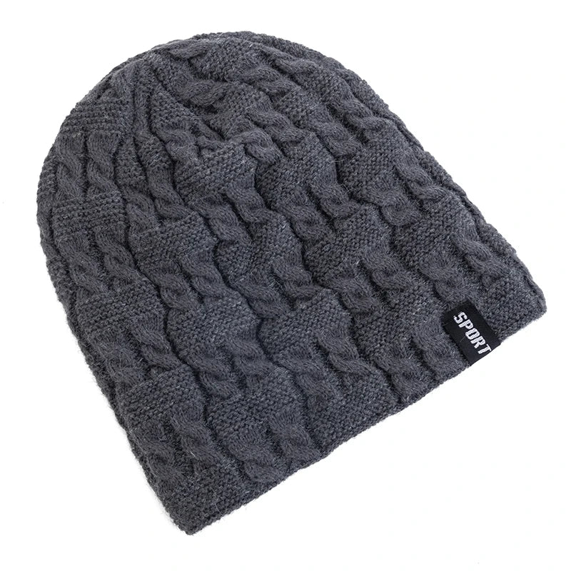 New Unisex Winter Hats Male Female Sports Label Casual Beanie Hat Plush Fleece Lined Warm Knitted Hats