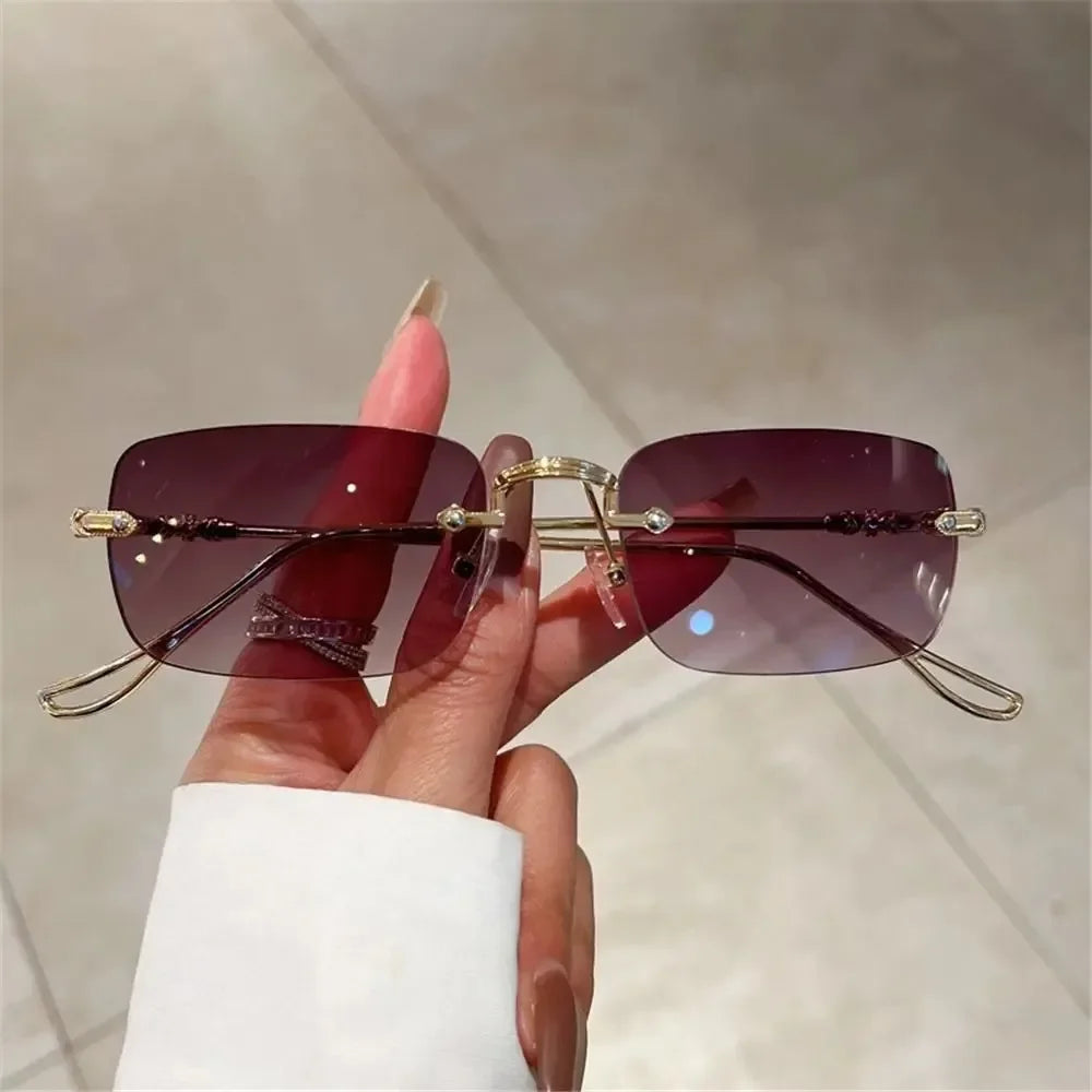 Rimless Rectangle Sunglasses Men Women 2025 Fashion New in Vintage Shades Eyewear Brand Design Ocean Lenses Sun Glasses