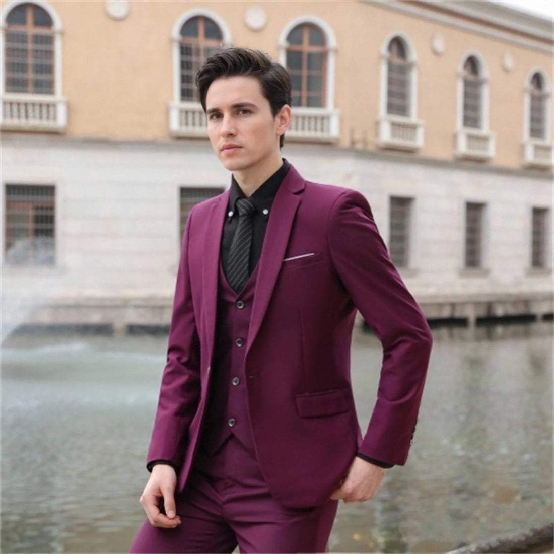 High-end wedding three-piece set: Groom's wedding dress, formal wear, British-style business, casual and slimming men's suit set