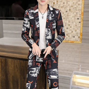 Autumn 2024 Men's Stylish Slim Fit Two-Piece Set Korean Trendy Suit And Trousers Ensemble Handsome All-Trend Clothing
