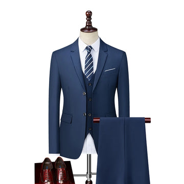 Form-Fitting Business Casual Double-Button Suit Three-Piece Set for Career Interviews Groom Best Man Handsome Formal Outfit