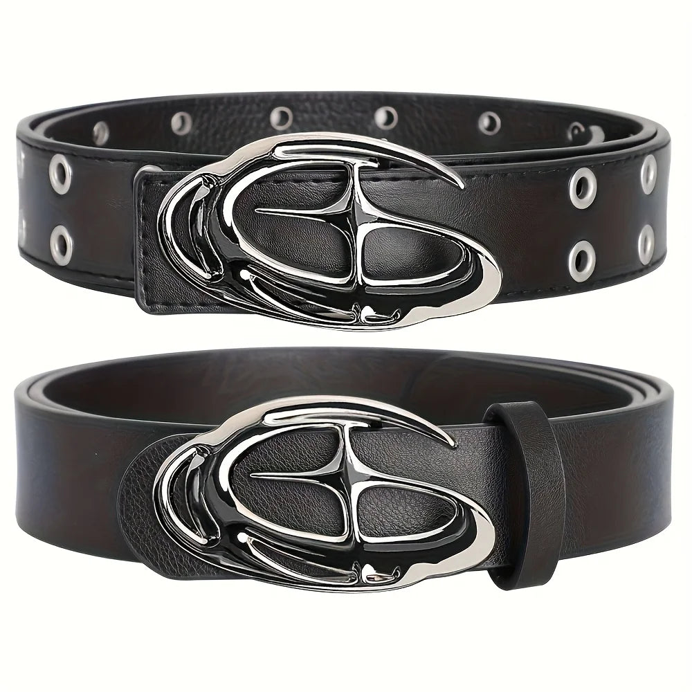 Men's Belt Punk Alien Buckle Belt Vintage Gothic Y2K Belt Men or Women Street Punk PU Leather Designer Waistband Pair with Jeans