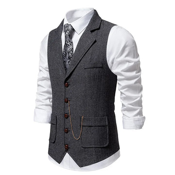 Autumn New Men's Herringbone Stitched Satin Inner Vest Business Casual Formal Suit Fake Pocket Vest Double Breasted Suit Vest