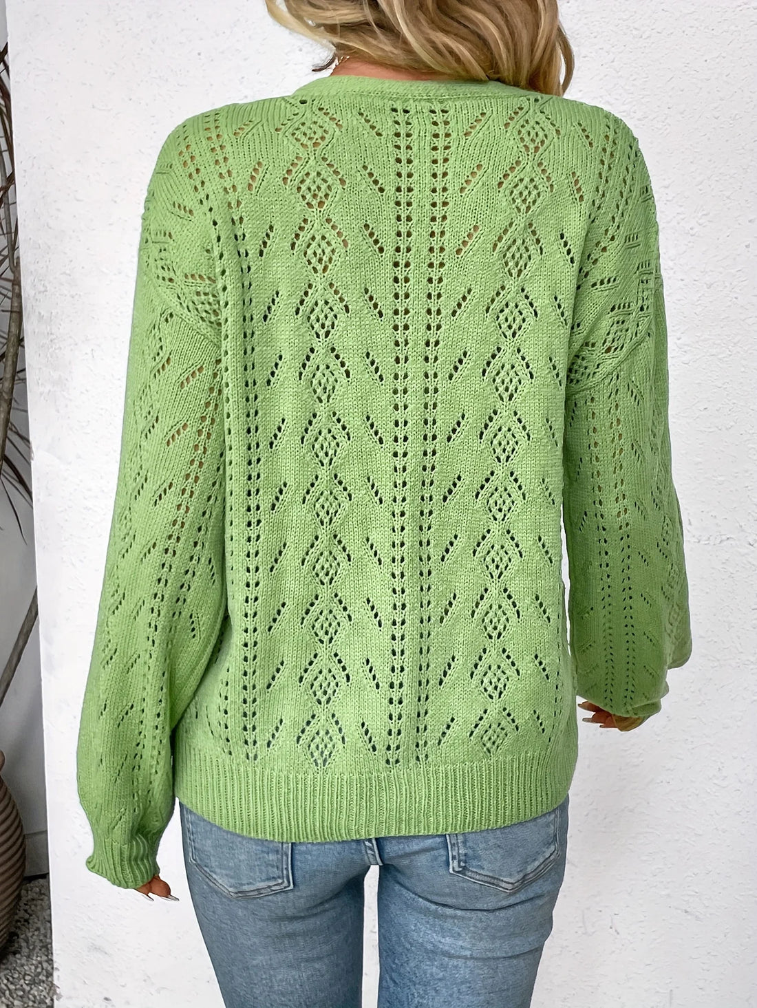 V Neck Cut Out Single-Breasted Cut Out Long-Sleeved Woolen Cardigan