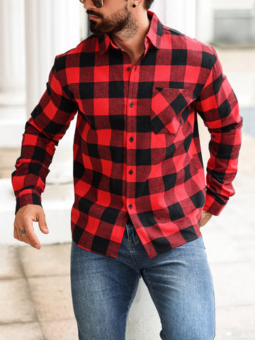 new men's checkered shirt that is trendy, versatile, casual, fashionable, and fits snugly for office, outdoor sports, fitness,