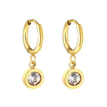 LUXUSTEEL Stainless Steel Jewelry Earrings for Girls Fashion Round White Zircon Earrings Gold-Plated Personality Gifting