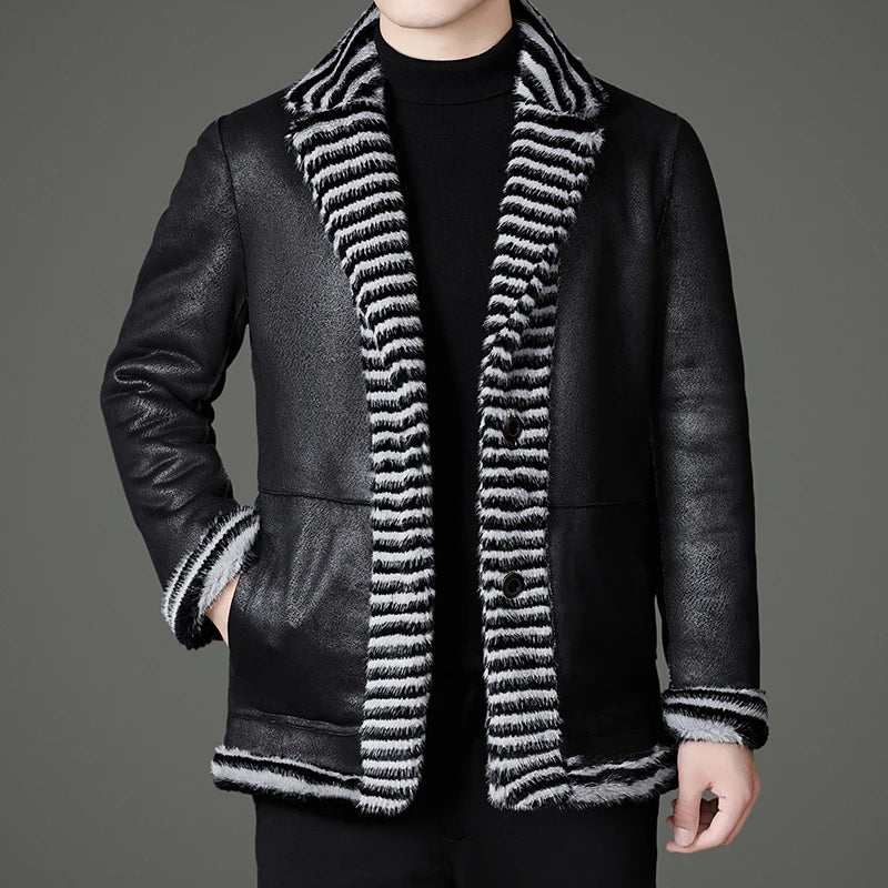 A new high-end men's double-sided fur winter jacket, a fashionable and stylish short sherry mink velvet suit jacket