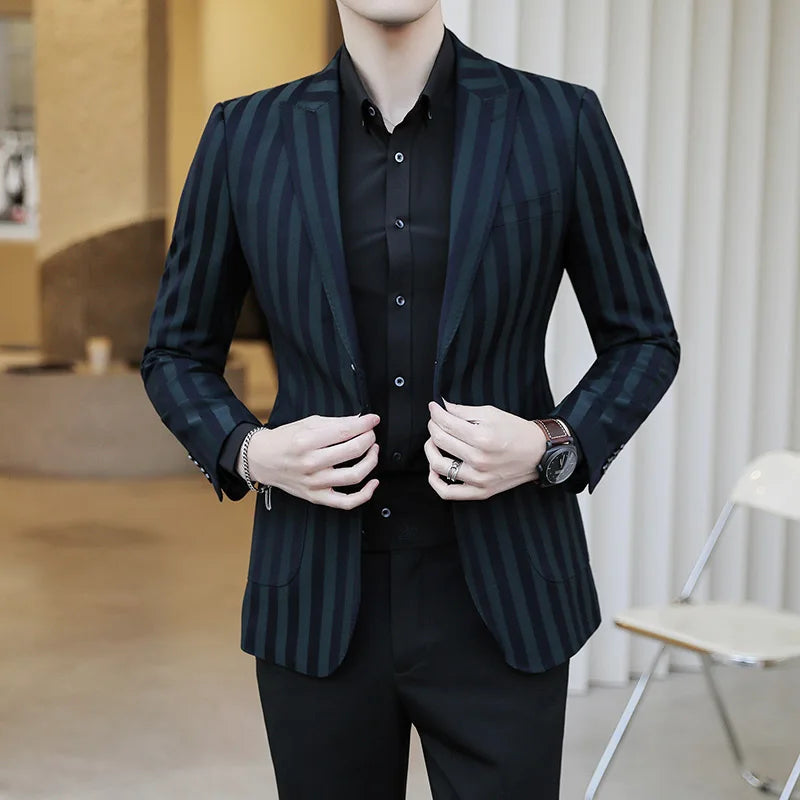 Men's Spring Casual Striped Suit Single Breasted West Coat Handsome Trend Business Boutique Fashion Youth High Quality S-5XL