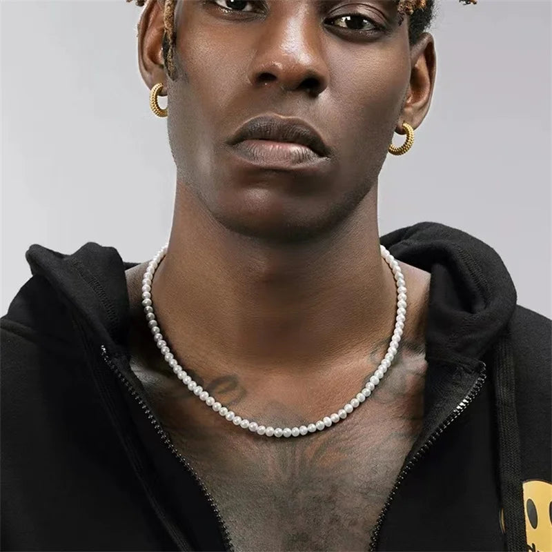 6mm Men Imitation Pearl Chain Necklace Simple Acrylic Beads Choker For Women Hip Hop Jewelry Party Accessories