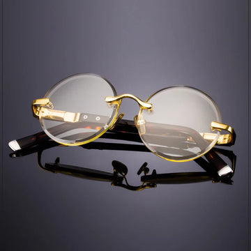 Round Rimless Glass Sunglasses Man Natural Crystal Sunglasses Mineral Lens Woman Luxury Brand Vintage Acetate Frame Anti Scratch