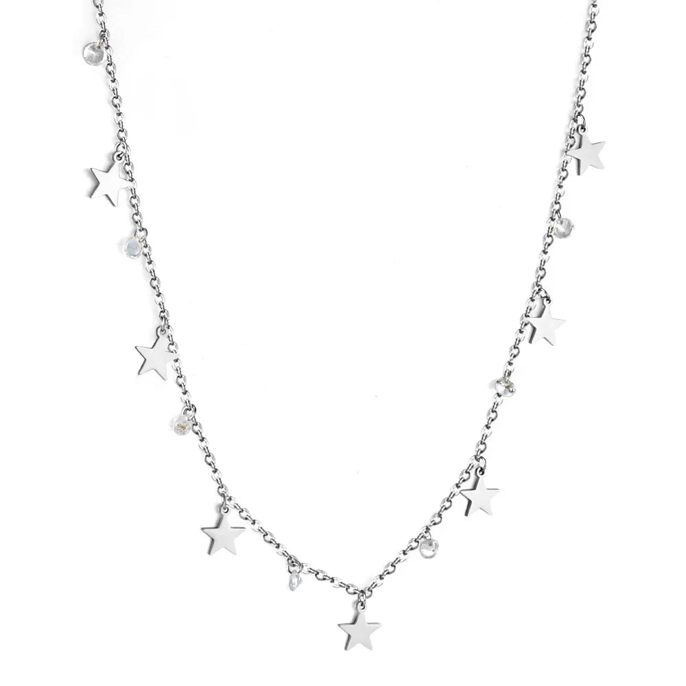 LUXUSTEEL Stars Bling CZ Stone Necklaces For Women Girls Gold Color Stainless Steel Choker Anniversary Gift Fashion Jewelry