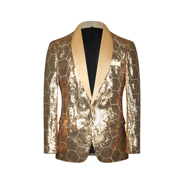 High quality men's hexagon sequin fashion green fruit collar suit stage costume Nightclub bar DJ singer host suit outside