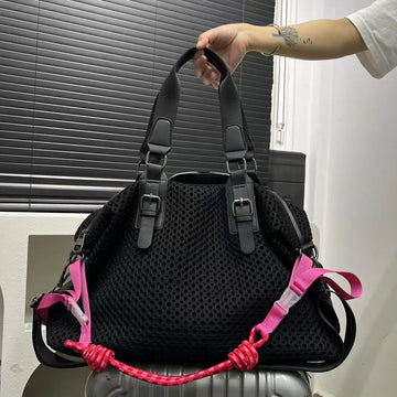 Fashionable retro mesh nylon travel tote bag with large capacity, casual personality, simple single shoulder handbag