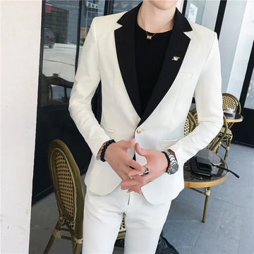 Autumn 2025 Men's Slim Fit Fashionable Hair Stylist Social Suit Set Korean Style Two-Piece West Coast Trendy Clothing