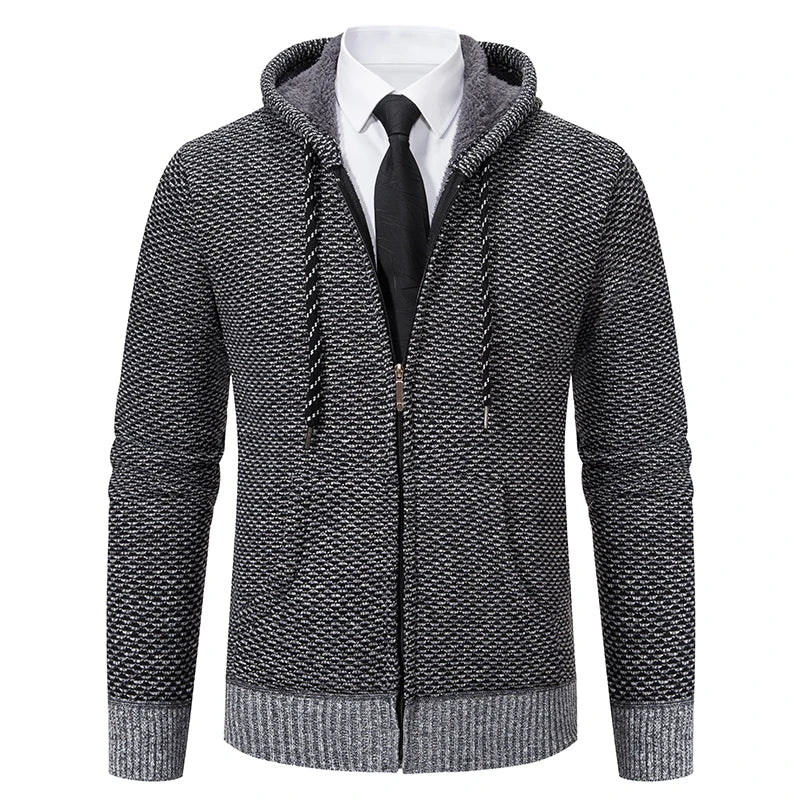 Men's Sweater Jackets Fashion Fleece Coat Hooded High Quality Luxury Brand Knit Cardigan Brown Male Outer Wear