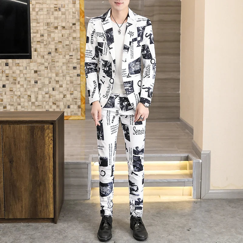 Autumn 2024 Men's Stylish Slim Fit Two-Piece Set Korean Trendy Suit And Trousers Ensemble Handsome All-Trend Clothing