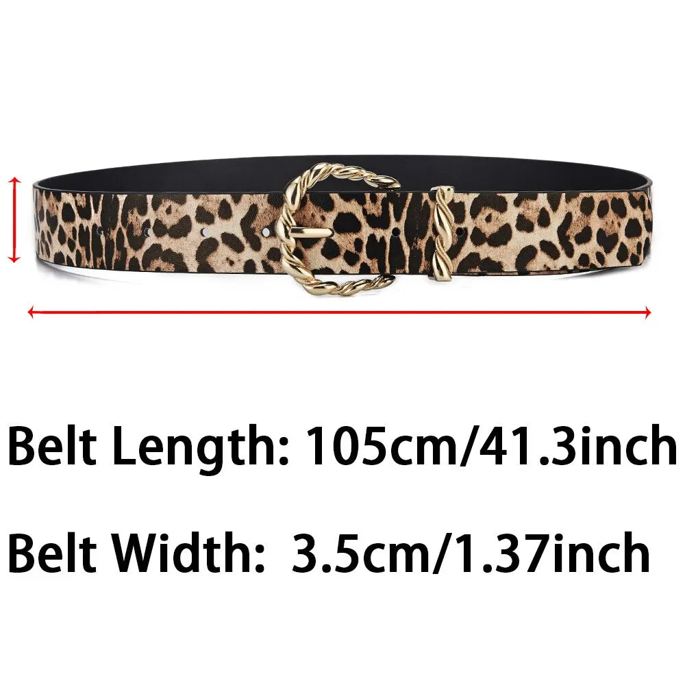 1pc New Women's Belt Retro Leopard Pattern Belt Trend Gold Alloy Buckle Belt PU Leather Belt Paired with Jeans Belt Lady Belt